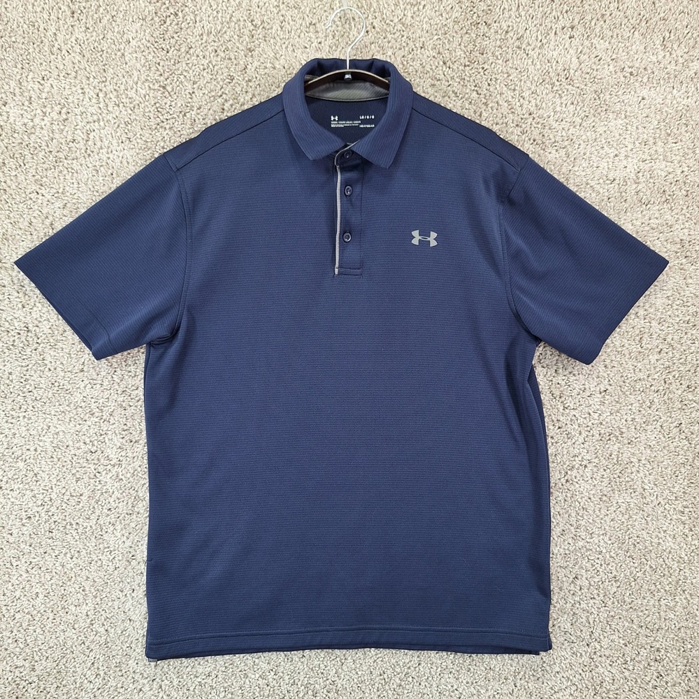 Under Armour Polo Shirt Mens Large Navy Blue HeatGear Loose Fit Athletic Golf